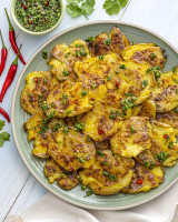 Smashed Potatoes with Thai-Style Chili and Herb Sauce